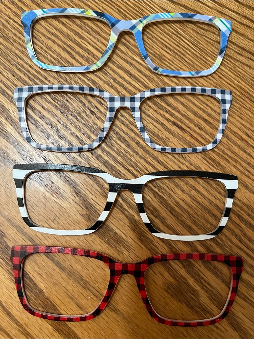 Pair Eyewear Larkin Toppers in plaid and stripes patterns. Lot of 4